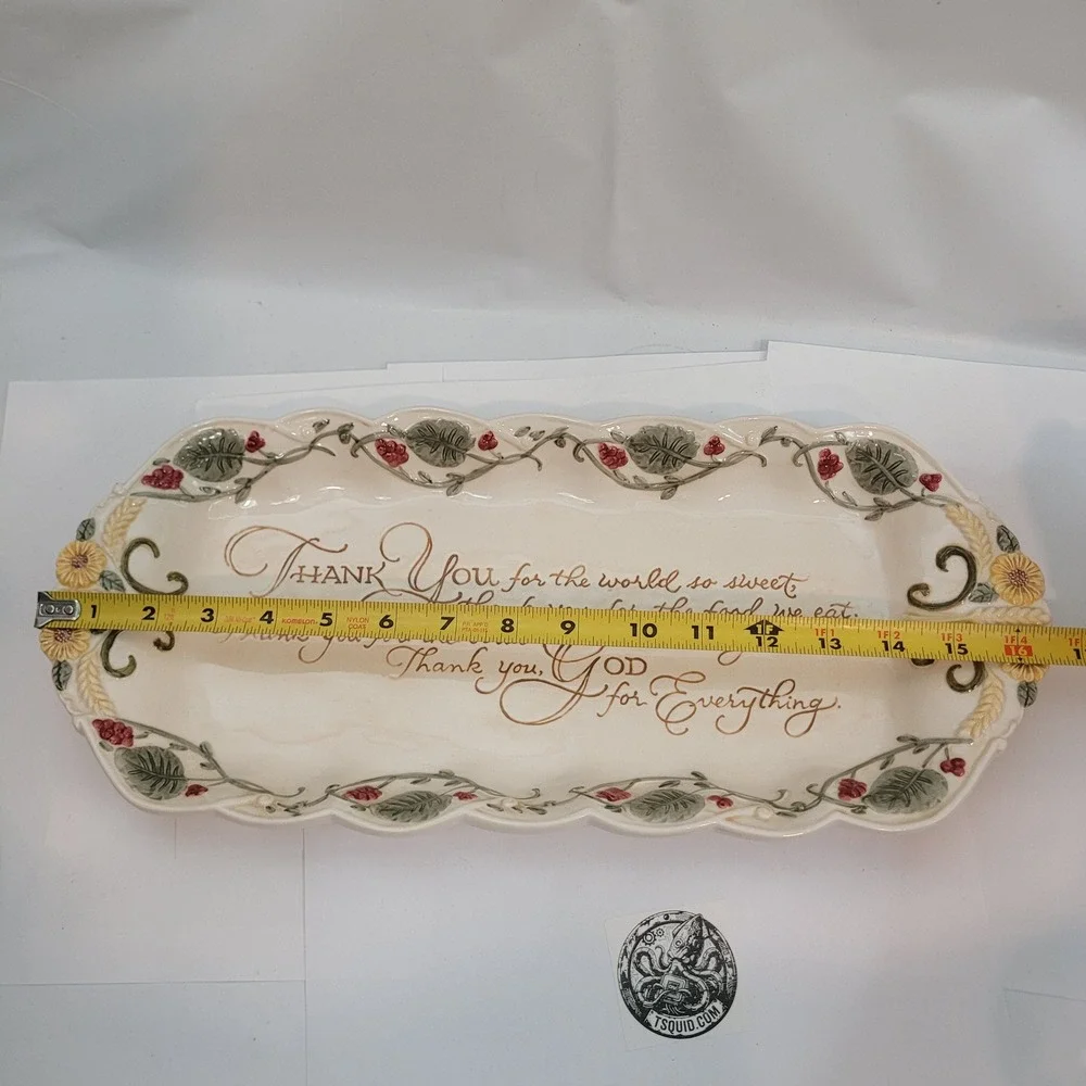Amscan Ceramic Serving Platter Thanksgiving Thank You God Prayer Floral 16